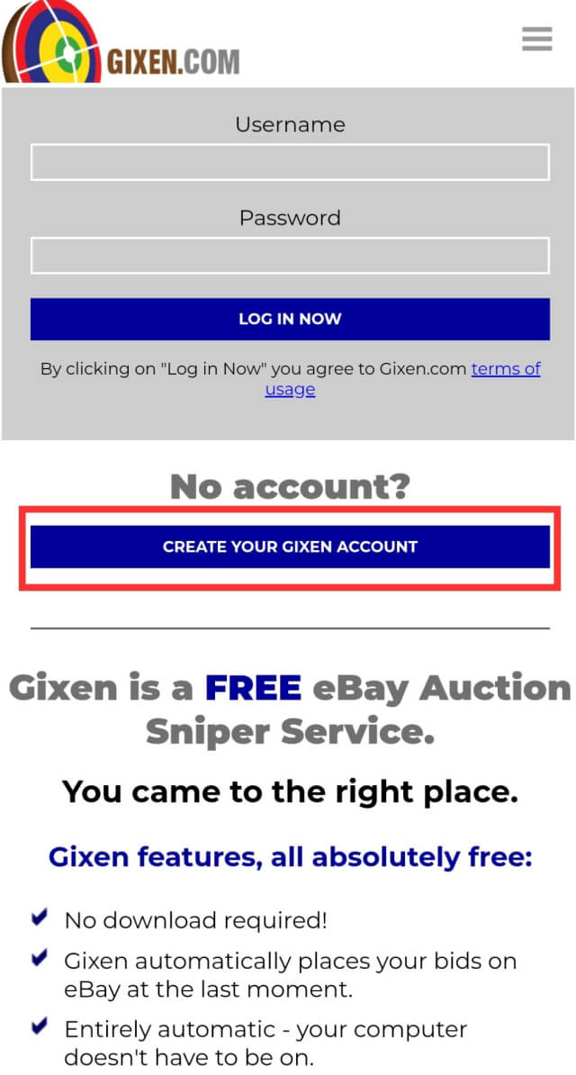 1:Gixenのトップページへアクセス