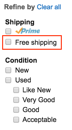 「Free shipping」だけに絞って表示