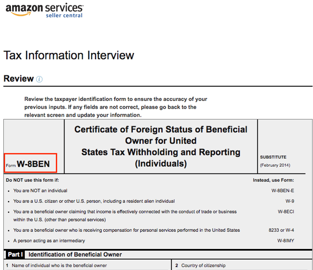 amazon usa 登録 W-8BENというフォーム
