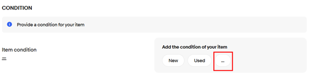 「CONDITION」欄の「・・・」ボタンを押して商品のコンディションを設定します