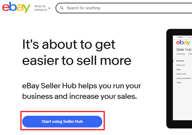 「Start using Seller Hub（セラーハブの利用を開始）」をクリック