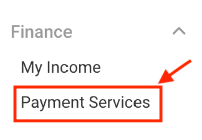 Shopee Seller Centerにログインし、左側メニューから「Finance」の「Payment Services」を選択します