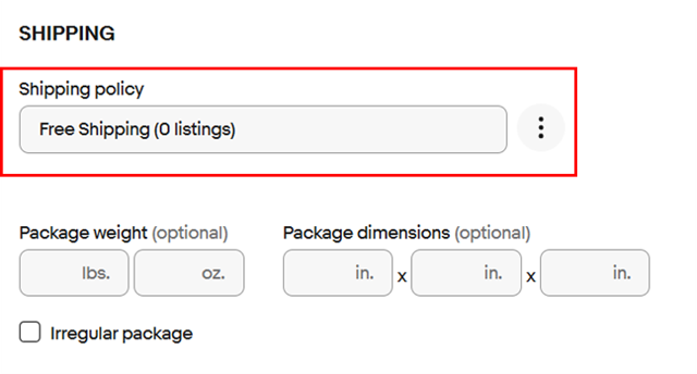 「Shipping policy」で送料を設定します。