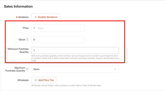 価格・在庫数を設定する