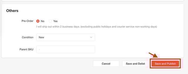 すべて入力したら右下の「Save and Publish」をクリックすると商品登録が完了です。