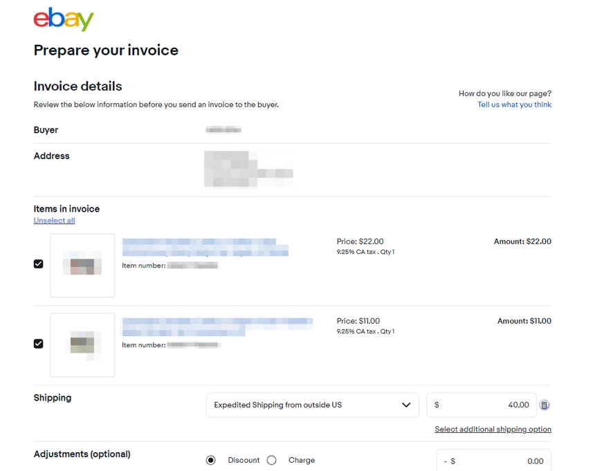 同じバイヤーが複数の商品を購入すると、eBayが自動で「同一バイヤーである」と認識して、インボイスに送料をまとめてくれます。