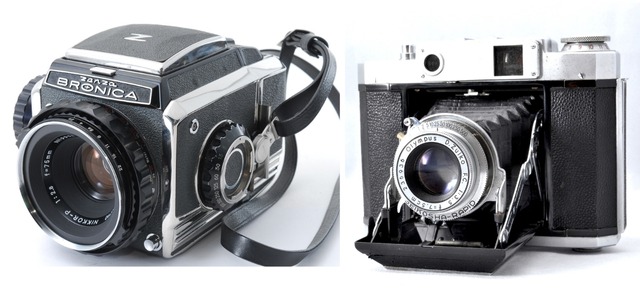 eBayで人気のカメラ画像｜ゼンザブロニカ S2（左）と「マミヤシックス」のIVB型