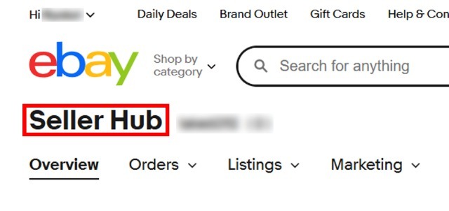 eBay「Product research」の操作画面|左上にセラーハブと表示されたページの画像