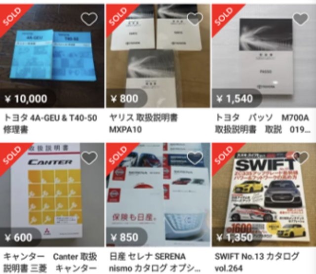 家電製品・車の取扱説明書【相場:約300円~500円】