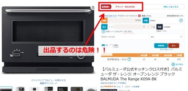 セラースケットの拡張機能画面｜Amazonの商品ページ上に、仕入れの危険度が表示されている（この場合は危険度A）