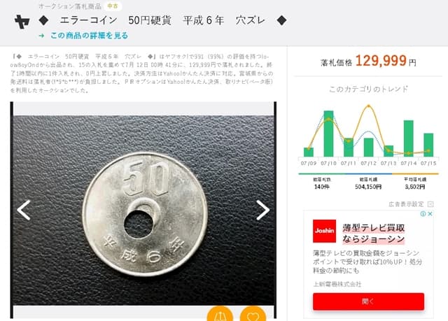 エラーコイン50円玉【穴ズレ】